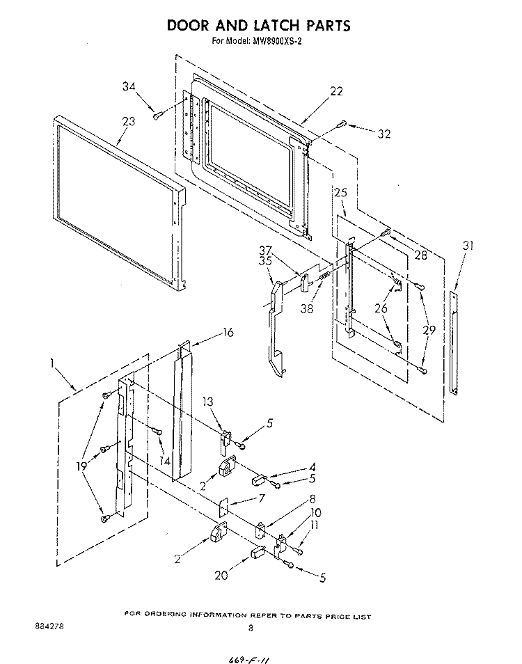DOOR AND LATCH Diagram and Parts List for MW8900XS2  Whirlpool Microwave