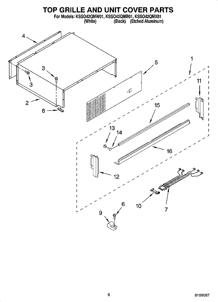 TOP GRILLE AND UNIT COVER PARTS Diagram and Parts List for KSSO42QMB01  KitchenAid Refrigerator