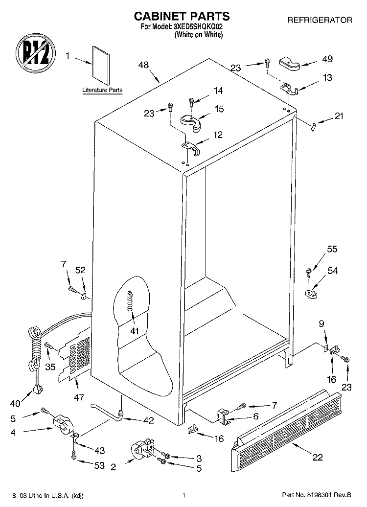 CABINET PARTS Diagram and Parts List for 3XED5SHQKQ02  Whirlpool Refrigerator