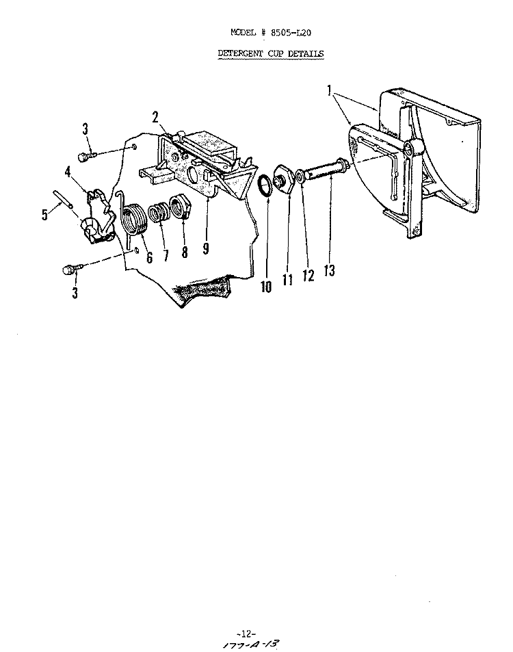 DETERGENT CUP Diagram and Parts List for 8505L20  Roper Dishwasher