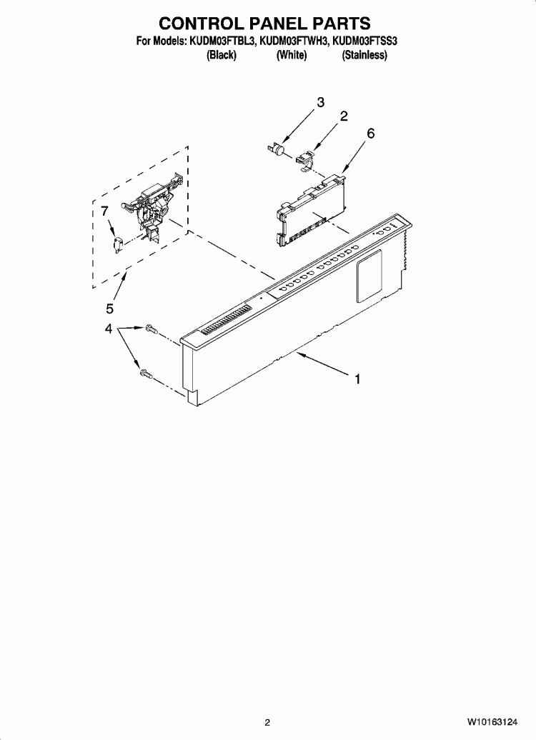 CONTROL PANEL PARTS Diagram and Parts List for KUDM03FTBL3  KitchenAid Dishwasher