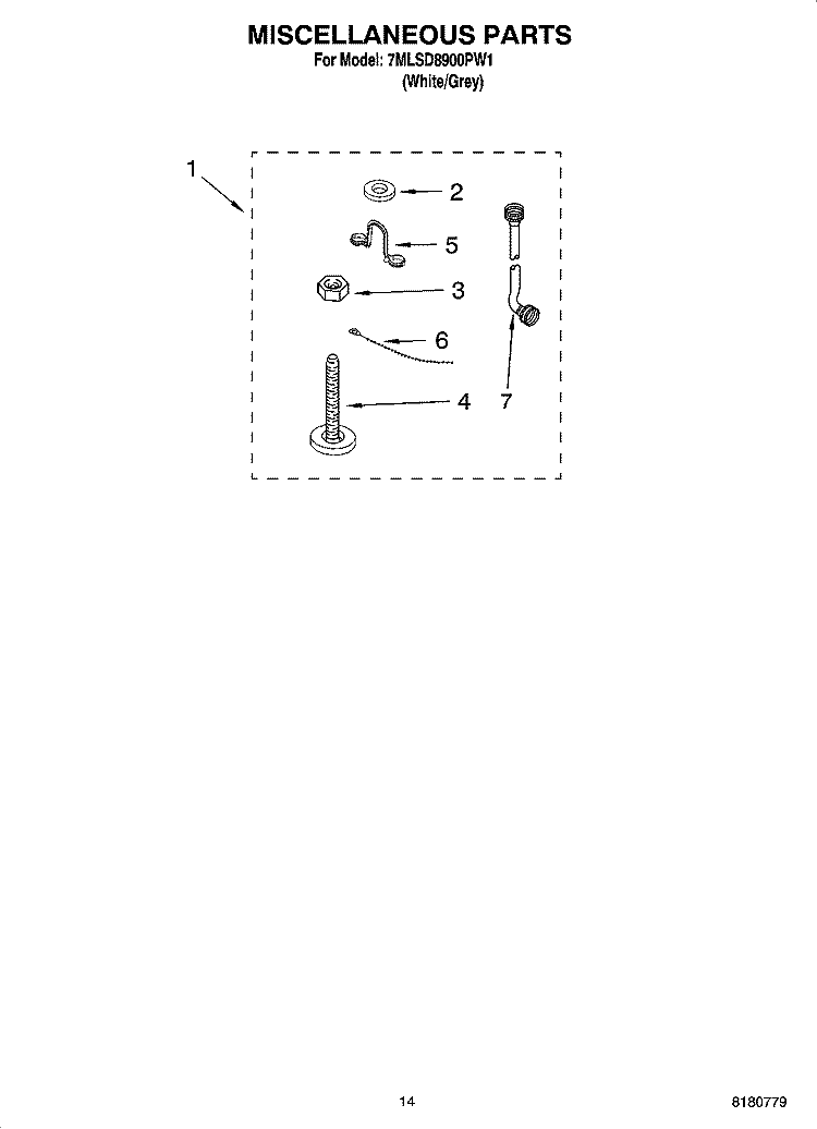 MISCELLANEOUS  PARTS, OPTIONAL PARTS (NOT INCLUDED) Diagram and Parts List for 7MLSD8900PW1  Whirlpool Washer