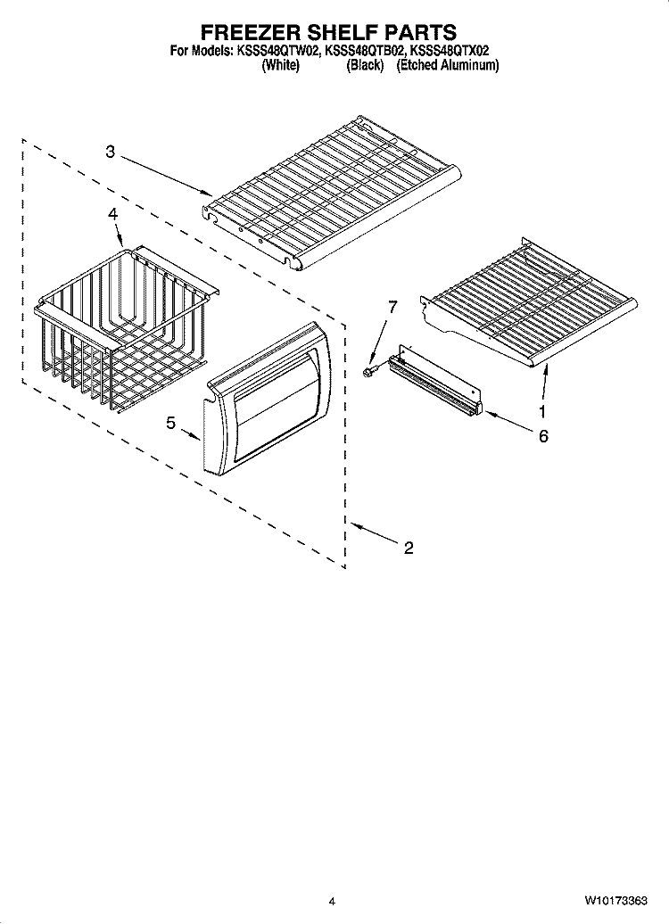 FREEZER SHELF PARTS Diagram and Parts List for KSSS48QTB02  KitchenAid Refrigerator