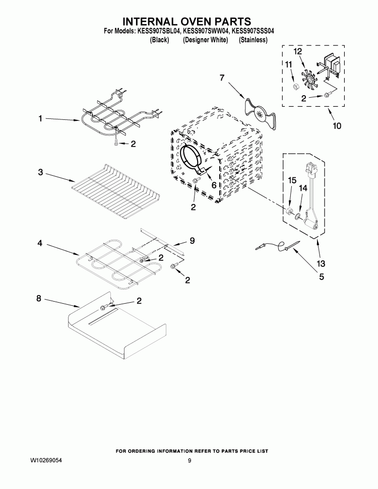 INTERNAL OVEN PARTS Diagram and Parts List for KESS907XSP00  KitchenAid Range