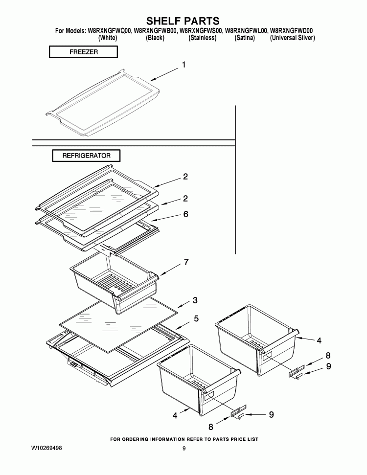 SHELF PARTS Diagram and Parts List for W8RXNGFWL00  Whirlpool Refrigerator
