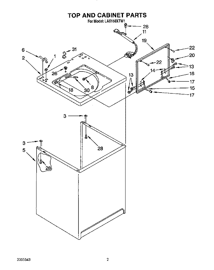 TOP AND CABINET, LIT/OPTIONAL Diagram and Parts List for LA6150XTG1  Whirlpool Washer