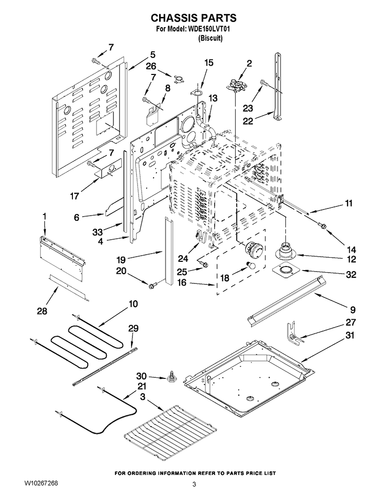 CHASSIS PARTS Diagram and Parts List for WDE150LVT01  Whirlpool Range