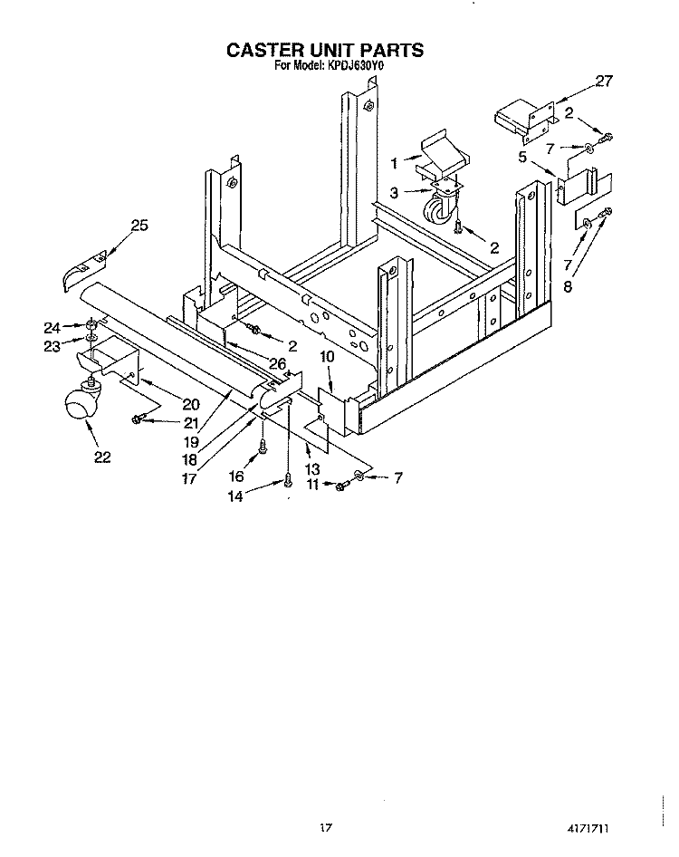 CASTER UNIT Diagram and Parts List for KPDJ630Y0  KitchenAid Dishwasher