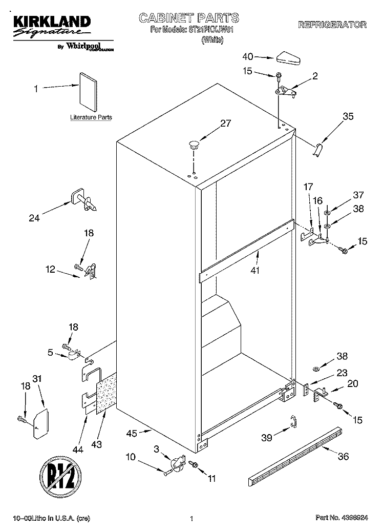 CABINET, LITERATURE Diagram and Parts List for ST21PKXJW01  Whirlpool Refrigerator