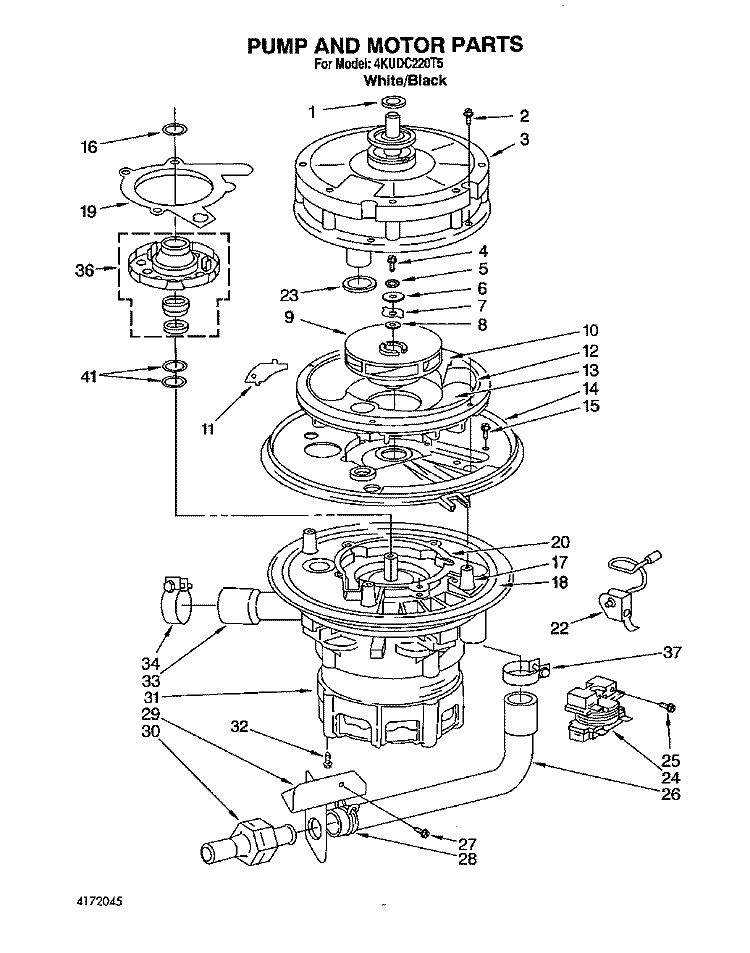 PUMP AND MOTOR Diagram and Parts List for 4KUDC220T5  KitchenAid Dishwasher