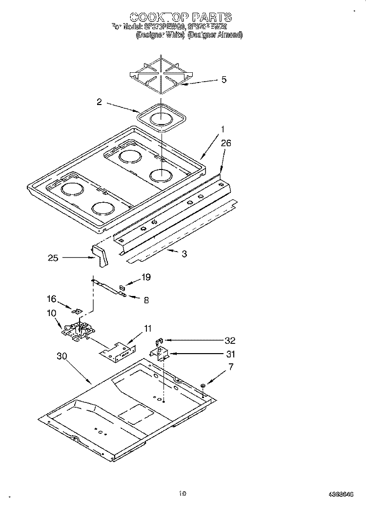 COOKTOP Diagram and Parts List for SF370PEWZ0  Whirlpool Range