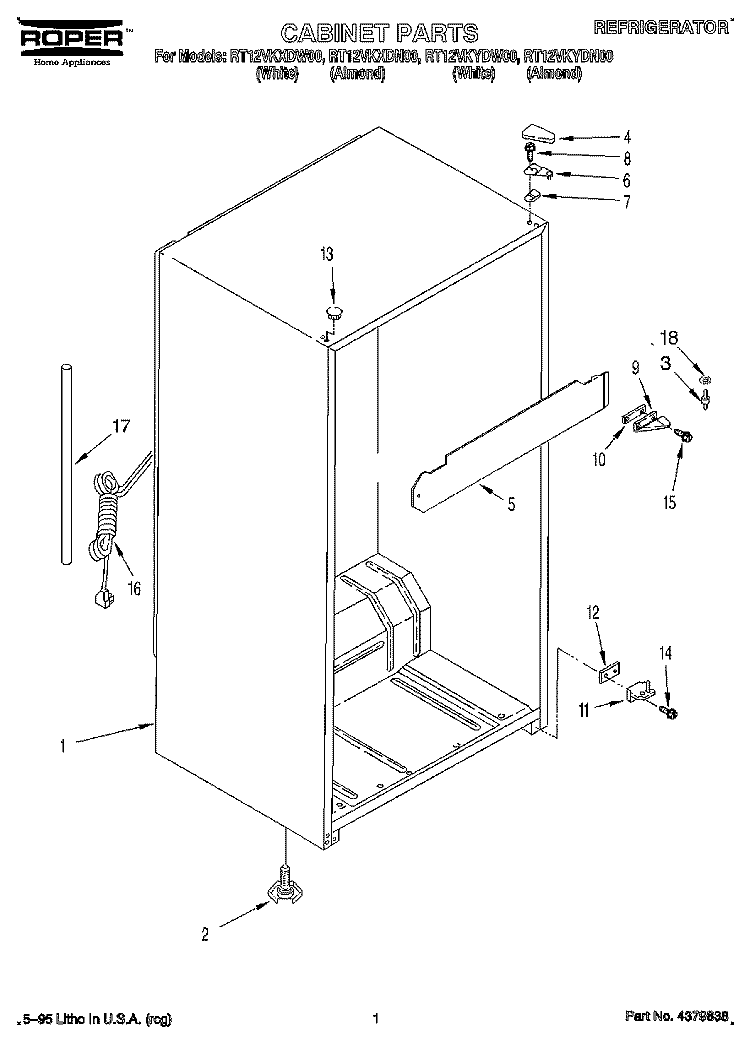 CABINET Diagram and Parts List for RT12VKXDW00  Roper Refrigerator