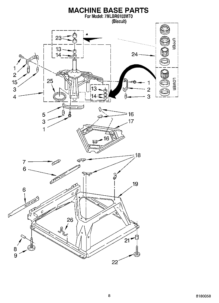 MACHINE BASE PARTS Diagram and Parts List for 7MLBR6103MT0  Whirlpool Washer