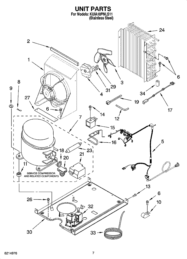 UNIT PARTS, OPTIONAL PARTS Diagram and Parts List for KUIA18PNLS11  KitchenAid Ice Maker