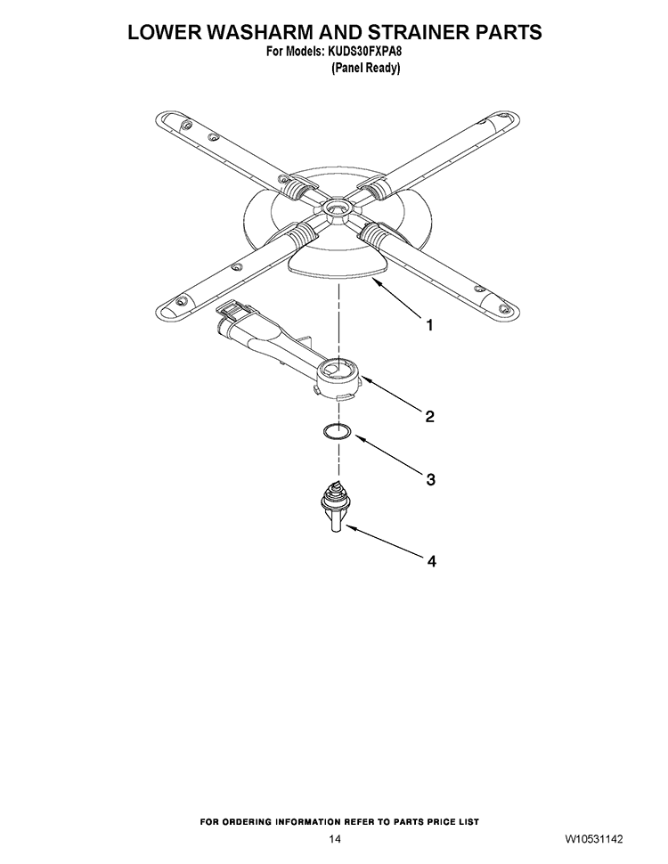 LOWER WASHARM AND STRAINER PARTS Diagram and Parts List for KUDS30FXPA8  KitchenAid Dishwasher