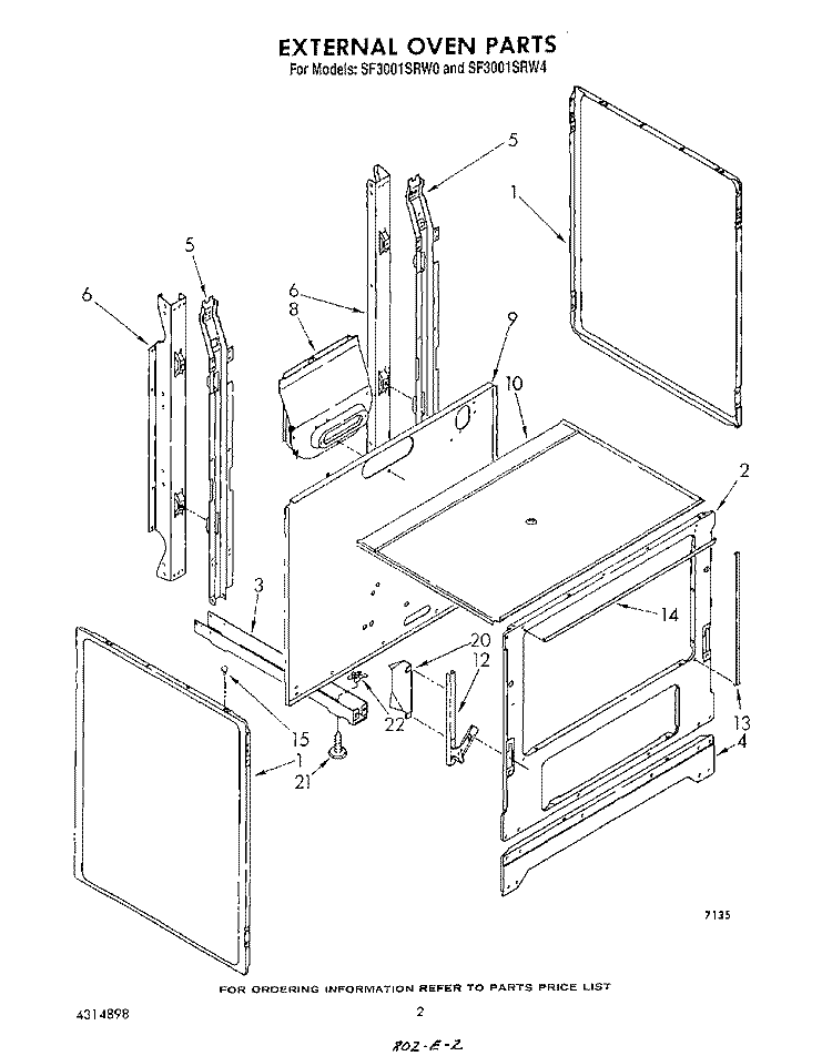 EXTERNAL OVEN Diagram and Parts List for SF3001SRW1  Whirlpool Range