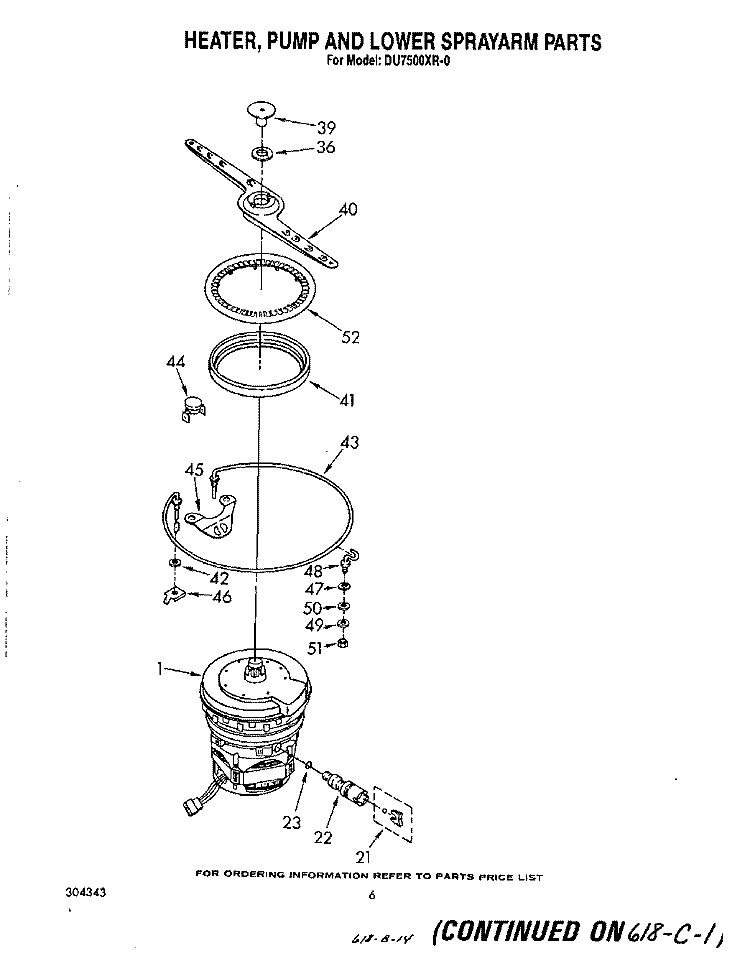 HEATER, PUMP AND LOWER SPRAY ARM Diagram and Parts List for DU7500XR0  Whirlpool Dishwasher