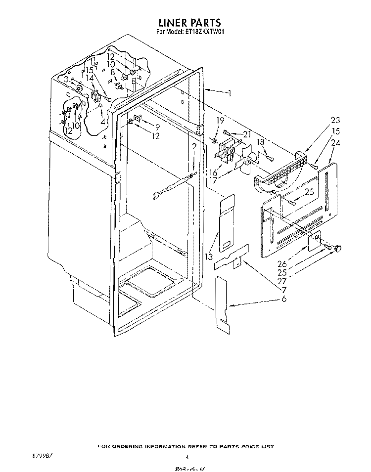 LINER Diagram and Parts List for ET18ZKXTG01  Whirlpool Refrigerator