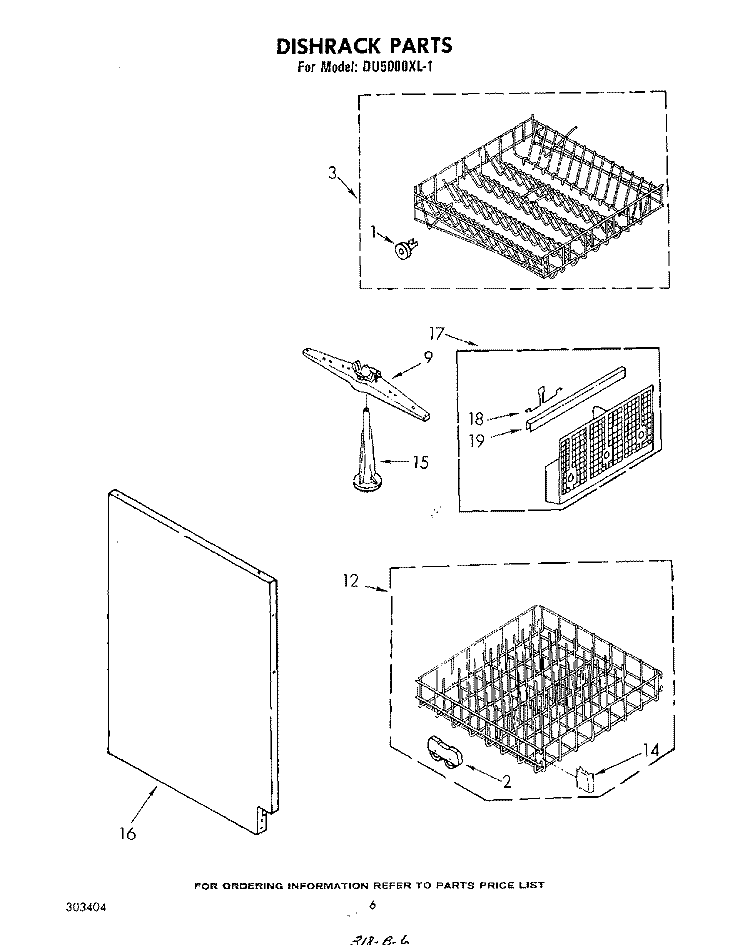 DISH RACK Diagram and Parts List for DU5000XL1  Whirlpool Dishwasher