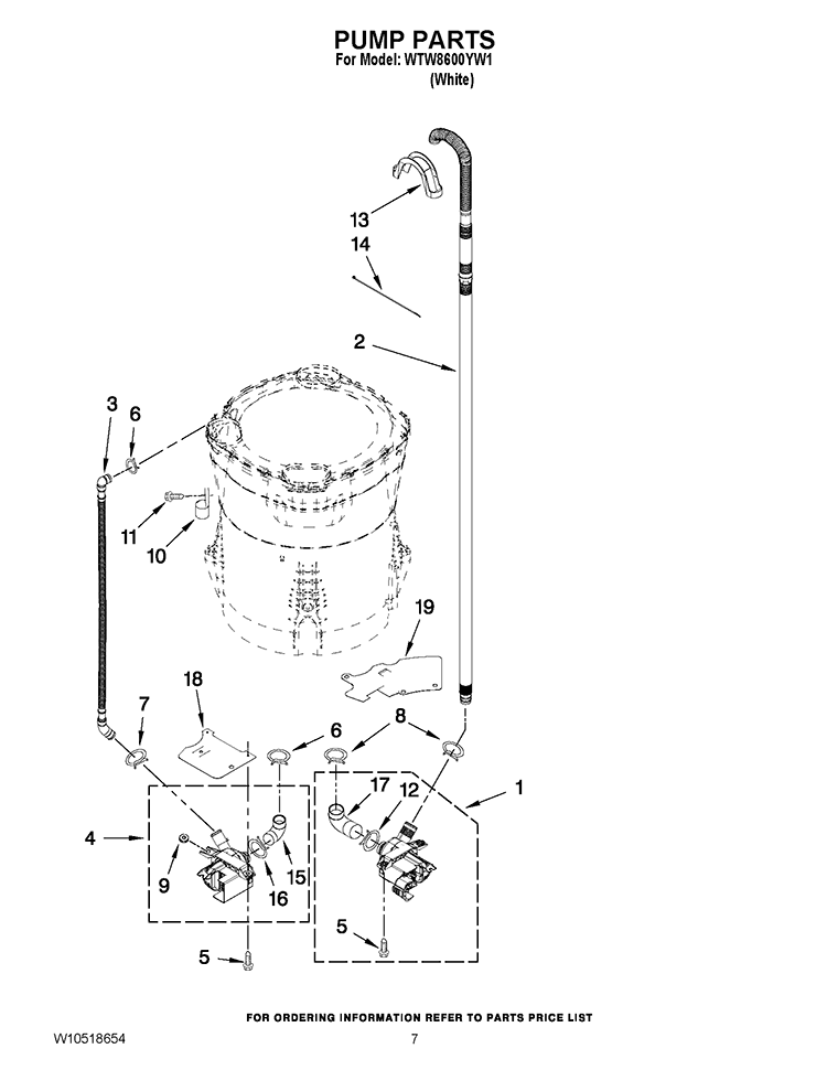 PUMP PARTS Diagram and Parts List for WTW8600YW1  Whirlpool Washer