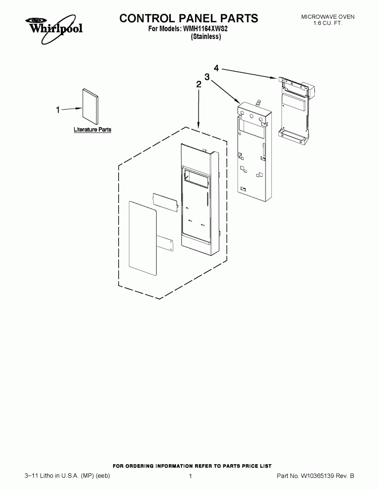 CONTROL PANEL PARTS Diagram and Parts List for WMH1164XWS2  Whirlpool Microwave