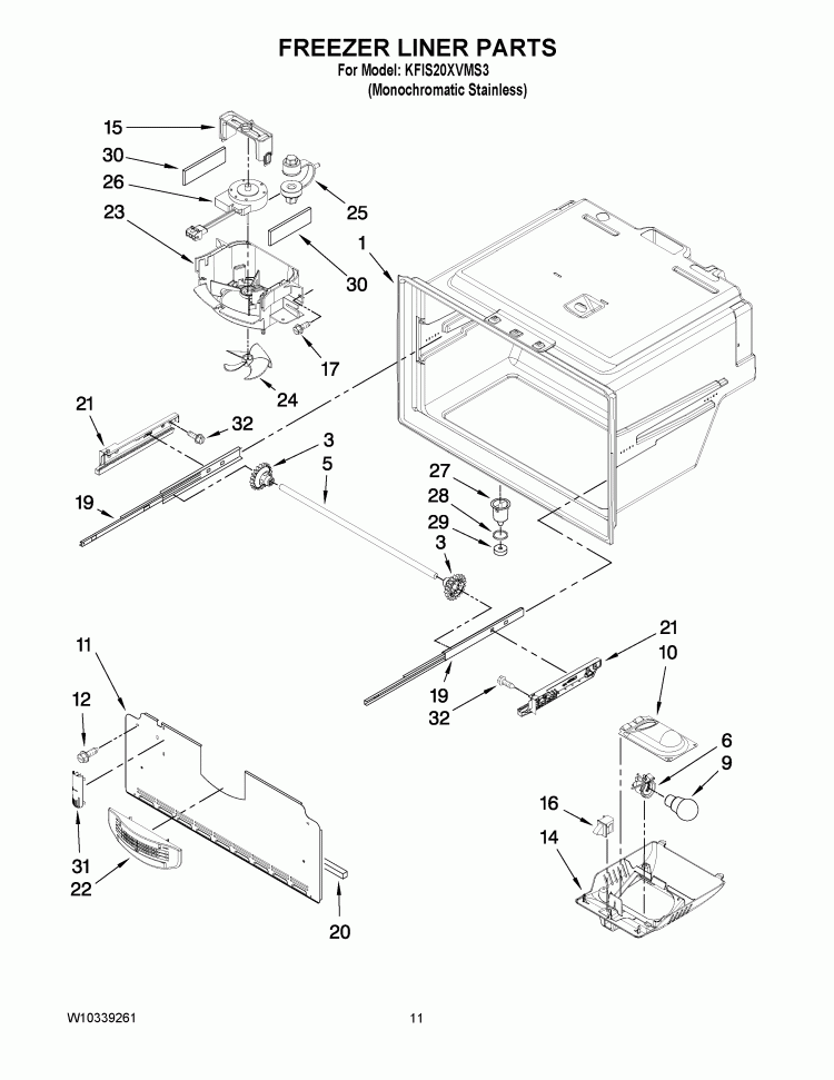 FREEZER LINER PARTS Diagram and Parts List for KFIS20XVMS3  KitchenAid Refrigerator