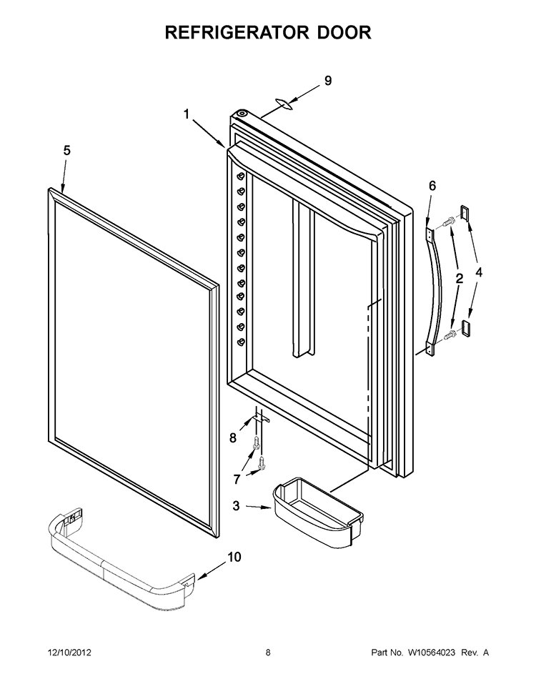 REFRIGERATOR DOOR Diagram and Parts List for EB9SHKXVQ07  Whirlpool Refrigerator