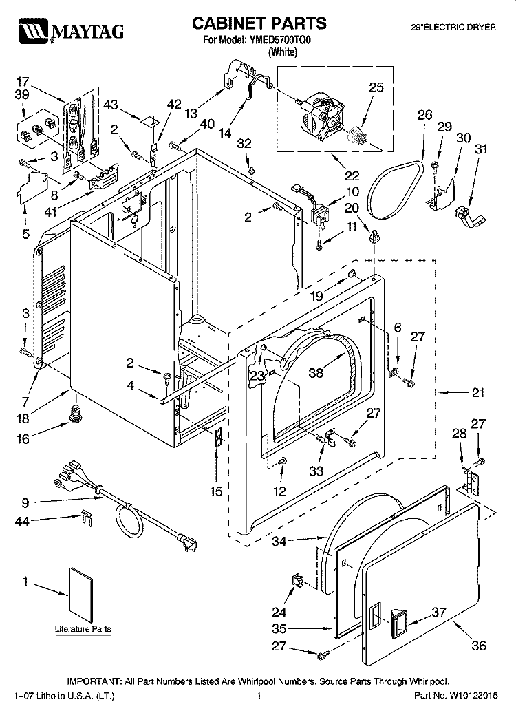 CABINET PARTS Diagram and Parts List for YMED5700TQ0  Maytag Dryer