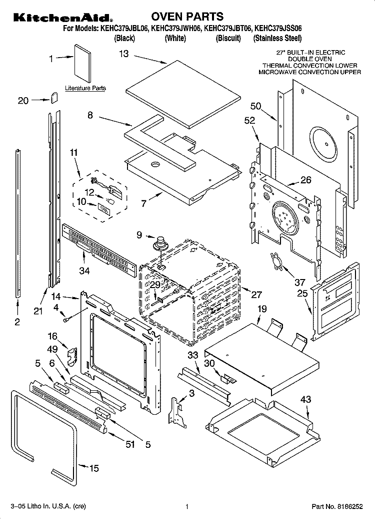 OVEN PARTS Diagram and Parts List for KEHC379JWH06  KitchenAid Microwave Oven Combo