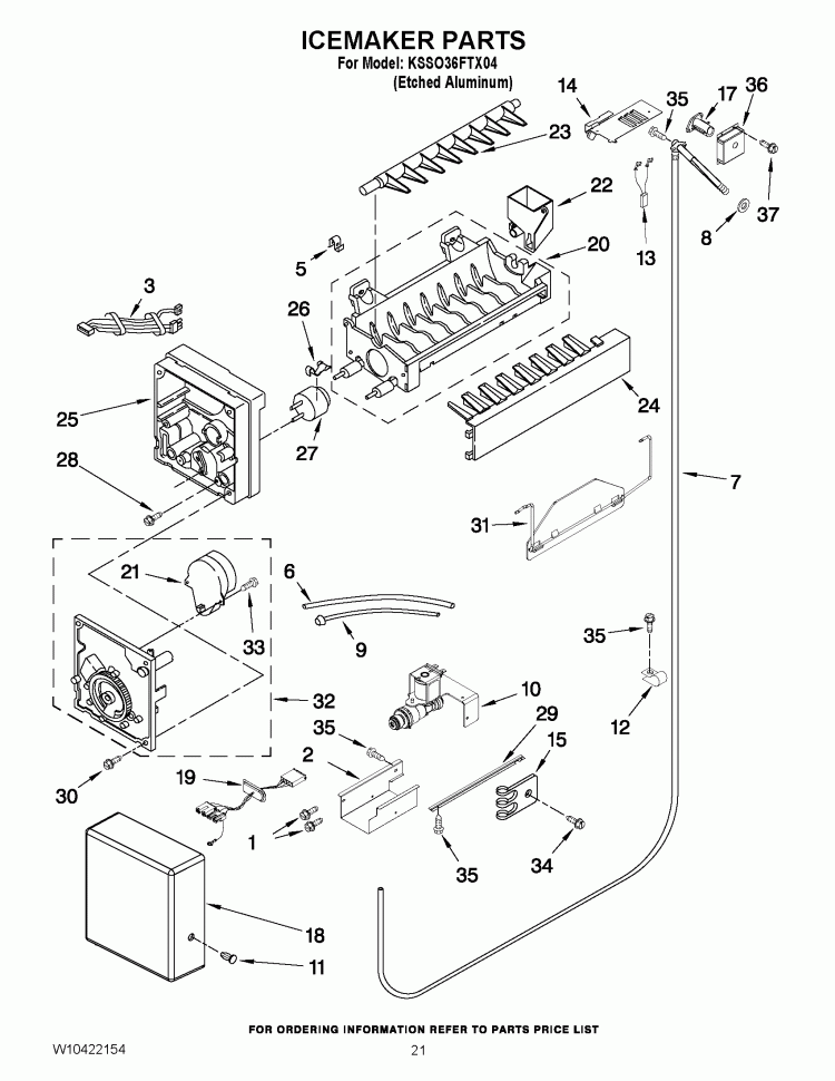 ICEMAKER PARTS Diagram and Parts List for KSSO36FTX04  KitchenAid Refrigerator