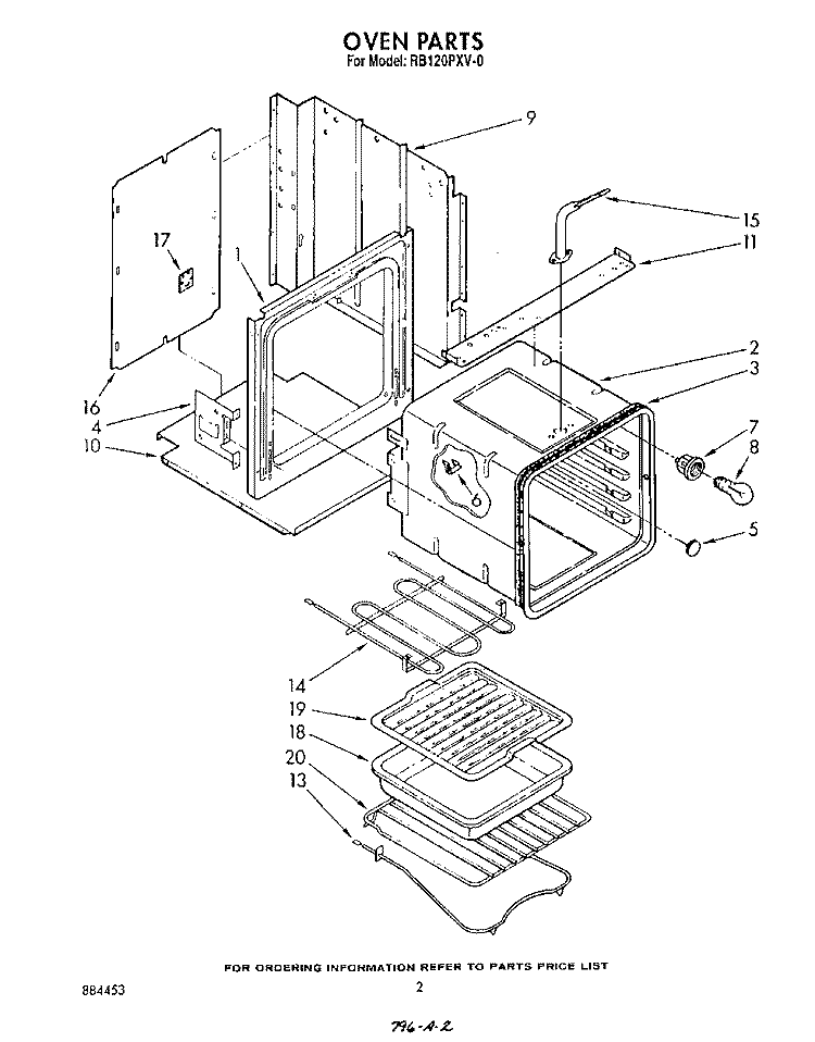 OVEN Diagram and Parts List for RB120PXV0  Whirlpool Wall Oven