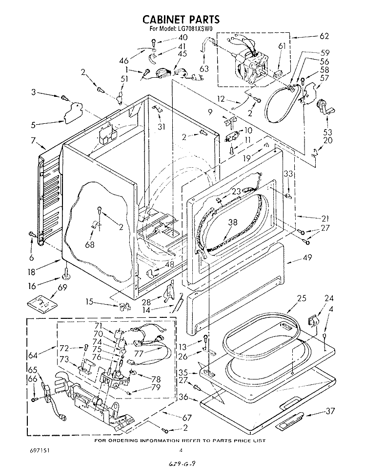 CABINET Diagram and Parts List for LG7081XSW0  Whirlpool Dryer