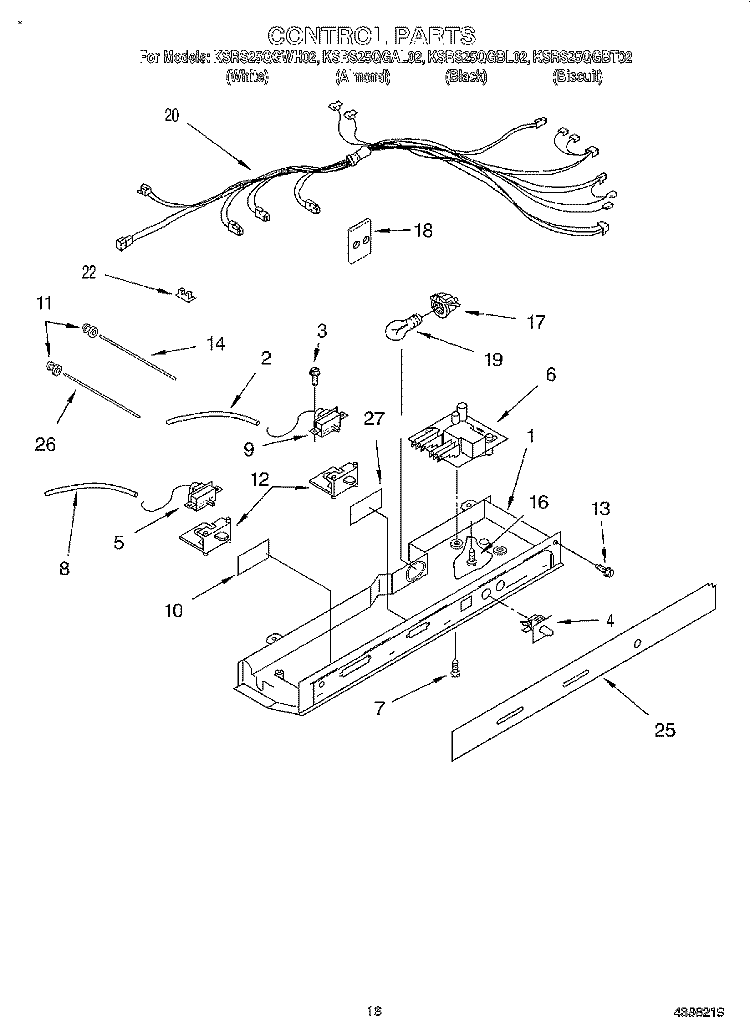 CONTROL Diagram and Parts List for KSRS25QGWH02  KitchenAid Refrigerator