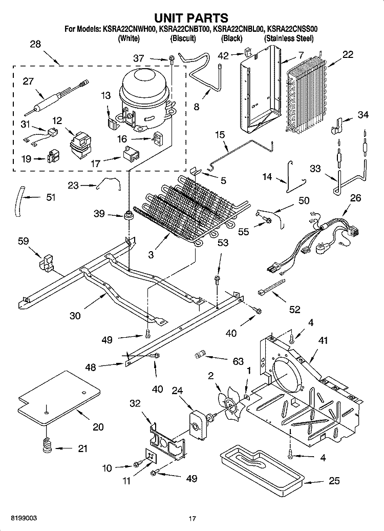 UNIT PARTS Diagram and Parts List for KSRA22CNSS00  KitchenAid Refrigerator