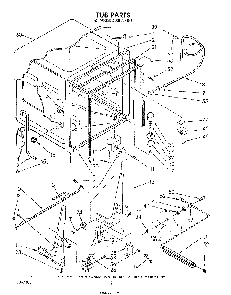 TUB, LITERATURE AND OPTIONAL Diagram and Parts List for DU3000XR1  Whirlpool Dishwasher