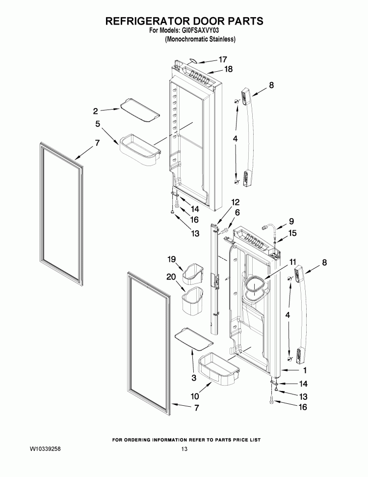 REFRIGERATOR DOOR PARTS Diagram and Parts List for GI0FSAXVY03  Whirlpool Refrigerator