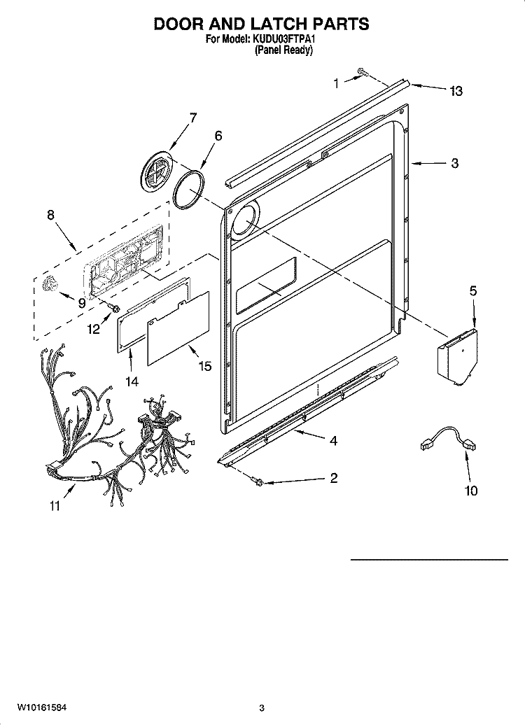 DOOR AND LATCH PARTS Diagram and Parts List for KUDU03FTPA1  KitchenAid Dishwasher