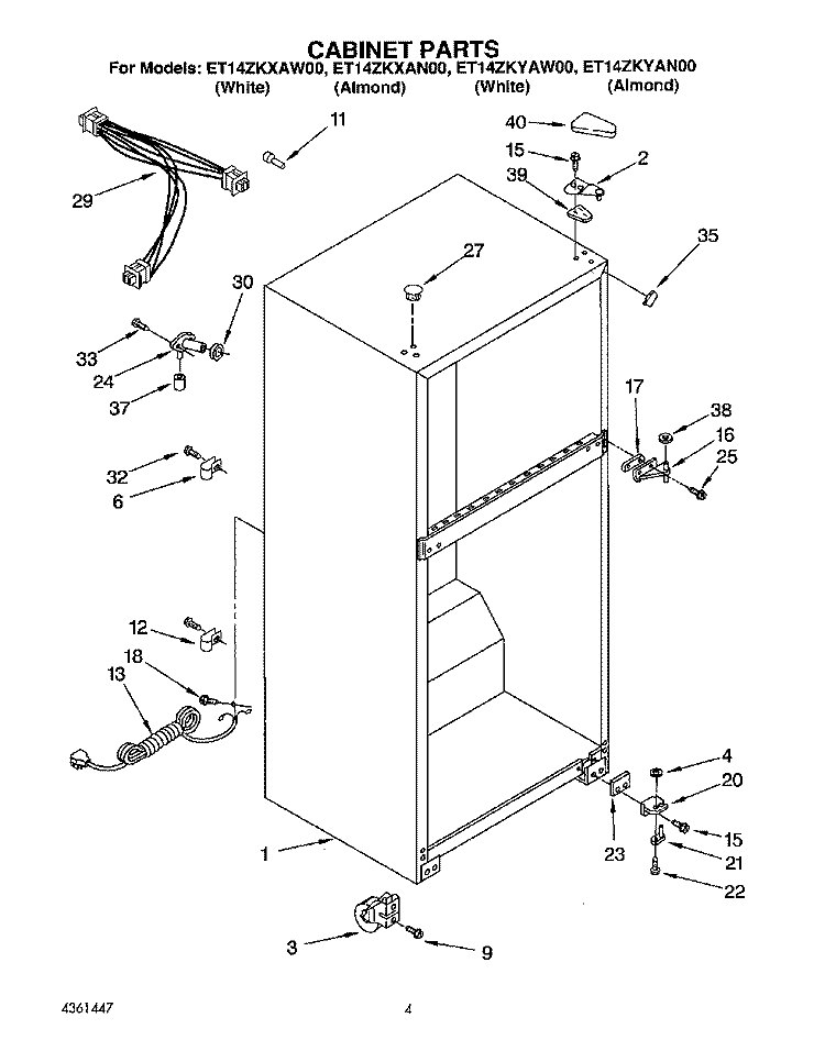 CABINET Diagram and Parts List for ET14ZKYAN00  Whirlpool Refrigerator