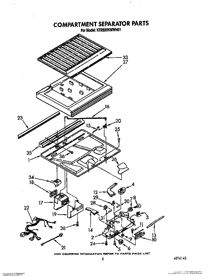 COMPARTMENT SEPARATOR Diagram and Parts List for KTRS22KWWH01  KitchenAid Refrigerator
