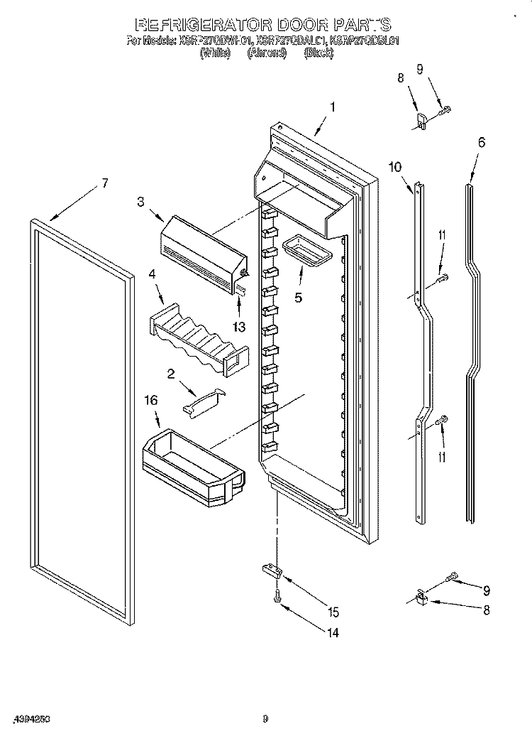 REFRIGERATOR DOOR Diagram and Parts List for KSRP27QDAL01  KitchenAid Refrigerator