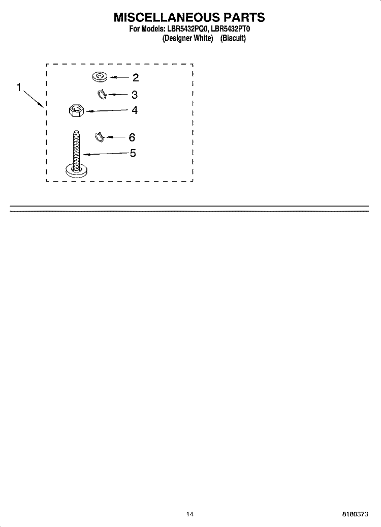 MISCELLANEOUS PARTS OPTIONAL PARTS (NOT INCLUDED) Diagram and Parts List for LBR5432PT0  Whirlpool Washer