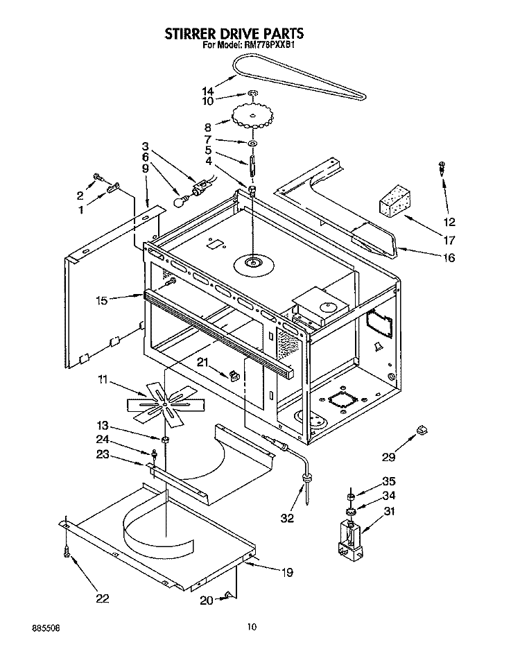 STIRRER DRIVE Diagram and Parts List for RM778PXXB1  Whirlpool Microwave Oven Combo