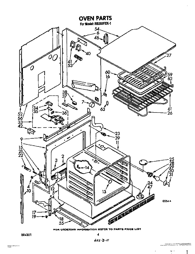 OVEN Diagram and Parts List for RB265PXK1  Whirlpool Wall Oven