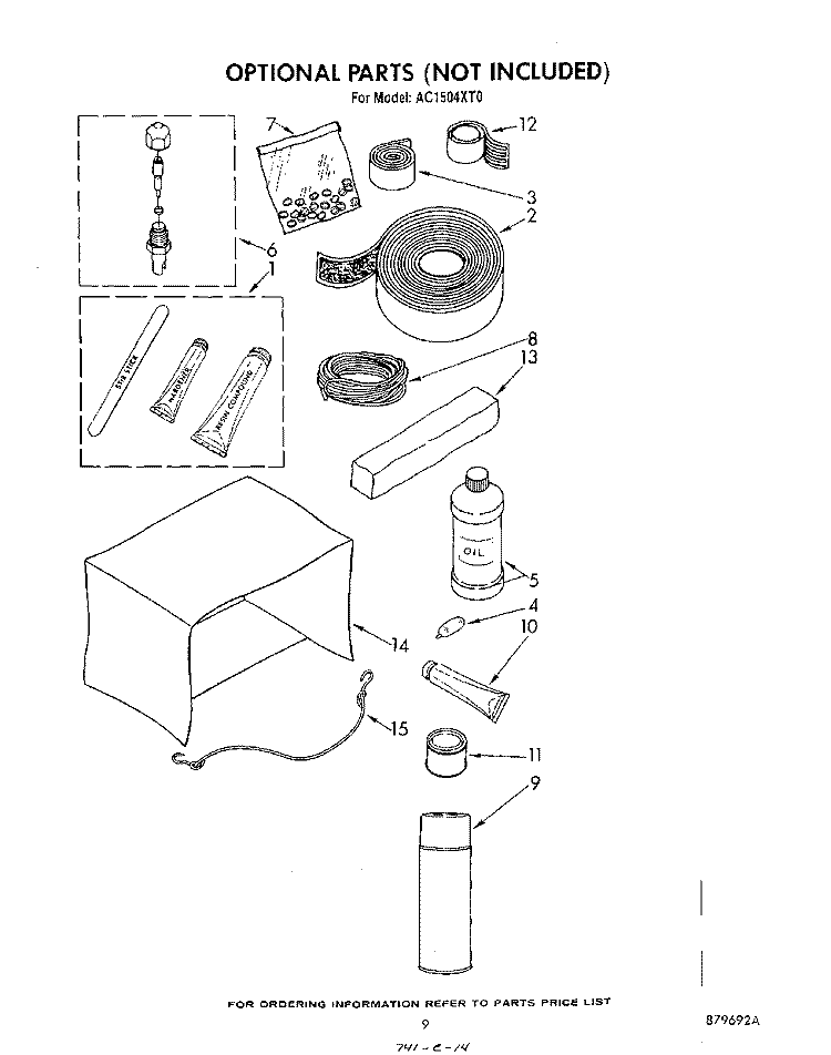LIT/OPTIONAL Diagram and Parts List for AC1504XT0  Whirlpool Air Conditioner