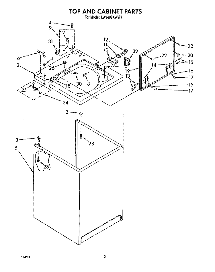 TOP AND CABINET, LIT/OPTIONAL Diagram and Parts List for LA9480XWW1  Whirlpool Washer