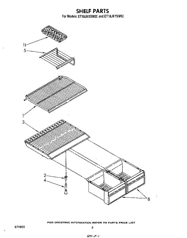 SHELF Diagram and Parts List for ET18JKXSW02  Whirlpool Refrigerator