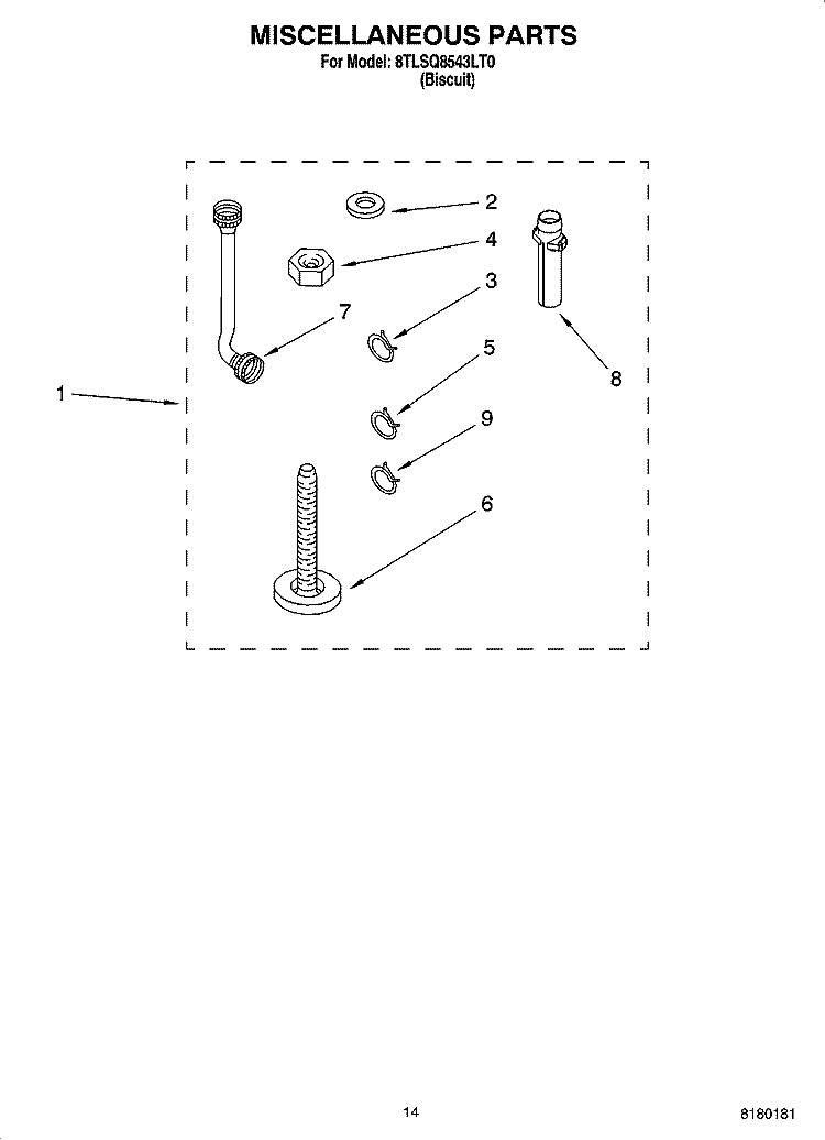 MISCELLANEOUS  PARTS, OPTIONAL PARTS (NOT INCLUDED) Diagram and Parts List for 8TLSQ8543LT0  Whirlpool Washer