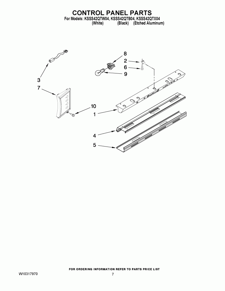 CONTROL PANEL PARTS Diagram and Parts List for KSSS42QTB04  KitchenAid Refrigerator