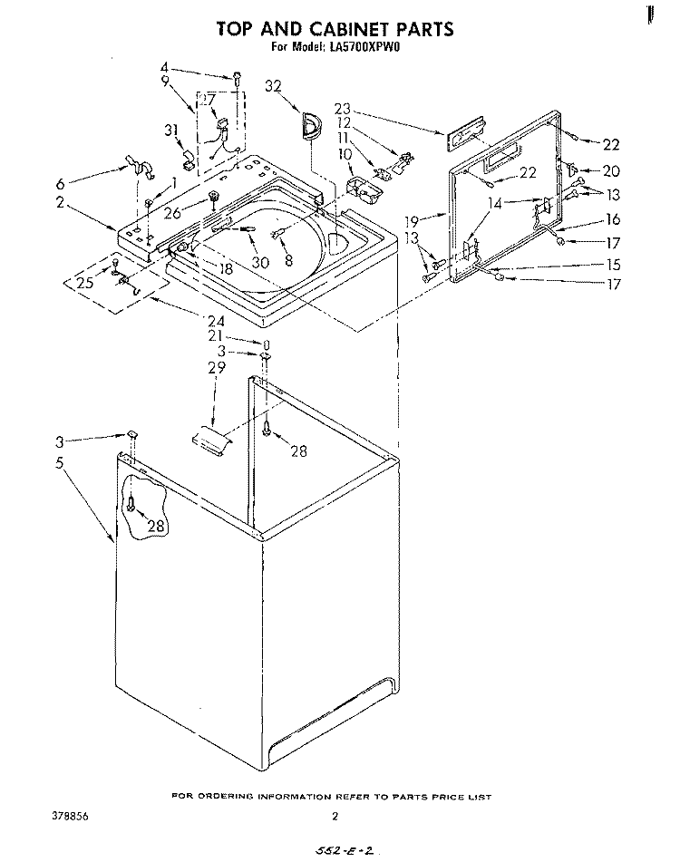 TOP AND CABINET , LITERATURE AND OPTIONAL Diagram and Parts List for LA5700XPW0  Whirlpool Washer
