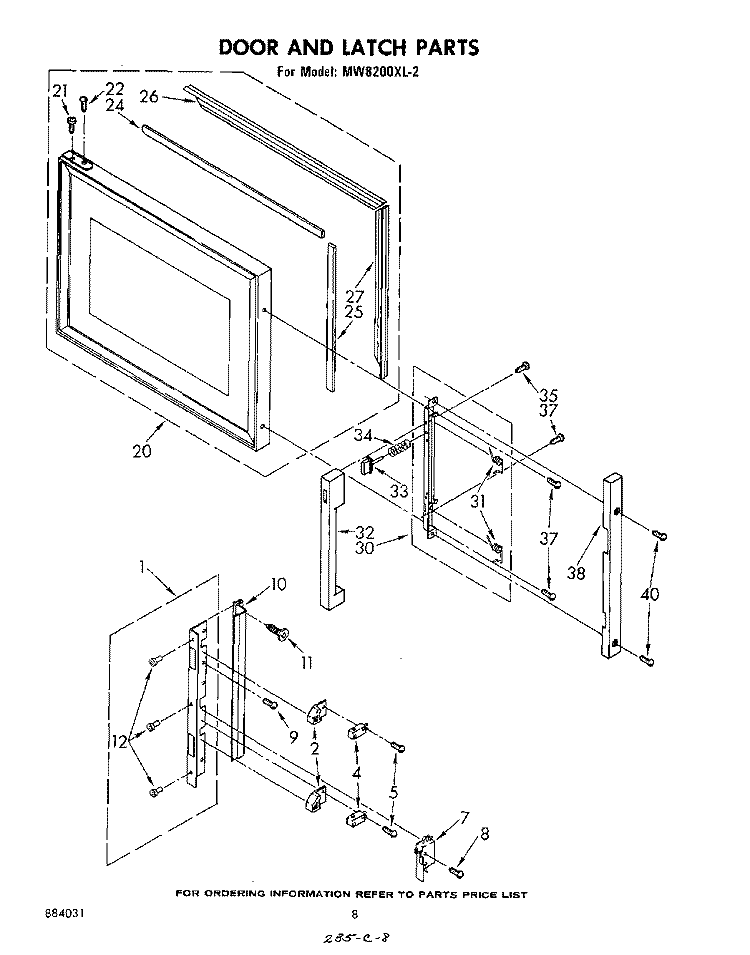 DOOR AND LATCH Diagram and Parts List for MW8200XL2  Whirlpool Microwave